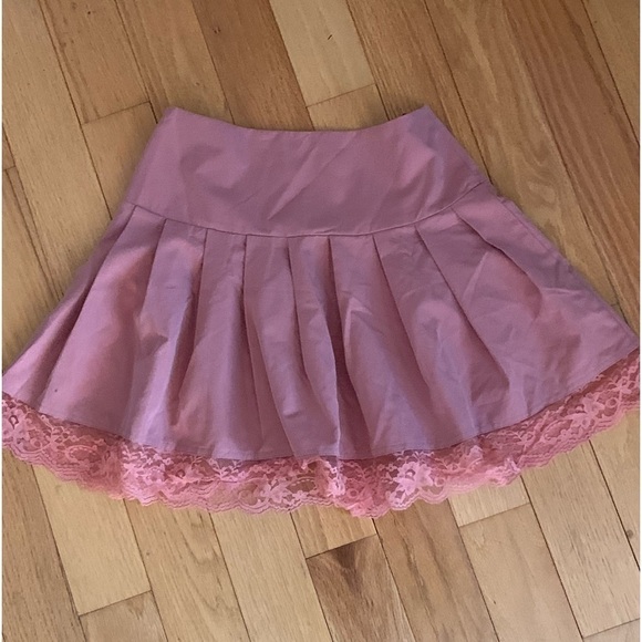 Kawaii Y2K Pink Bow Tie Lacy Trim Mini Skirt, Size M - Picture 3 of 4